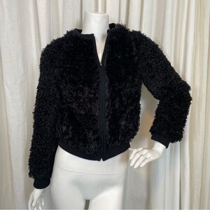 L' AGENCE Black Faux Fur Zip Bomber Jacket Size 4